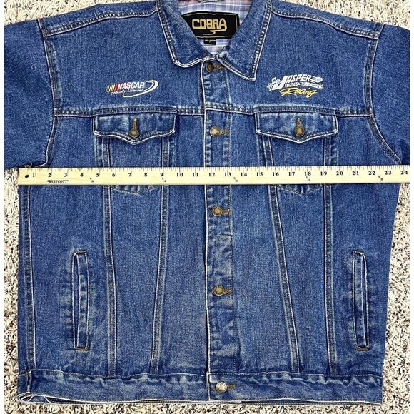 VTG COBRA Mens LARGE NASCAR Jasper Engines Racing Embroidered Denim JEAN JACKET - Picture 6 of 11